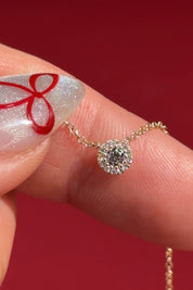 Mini Diamond Halo Necklace Yellow Gold