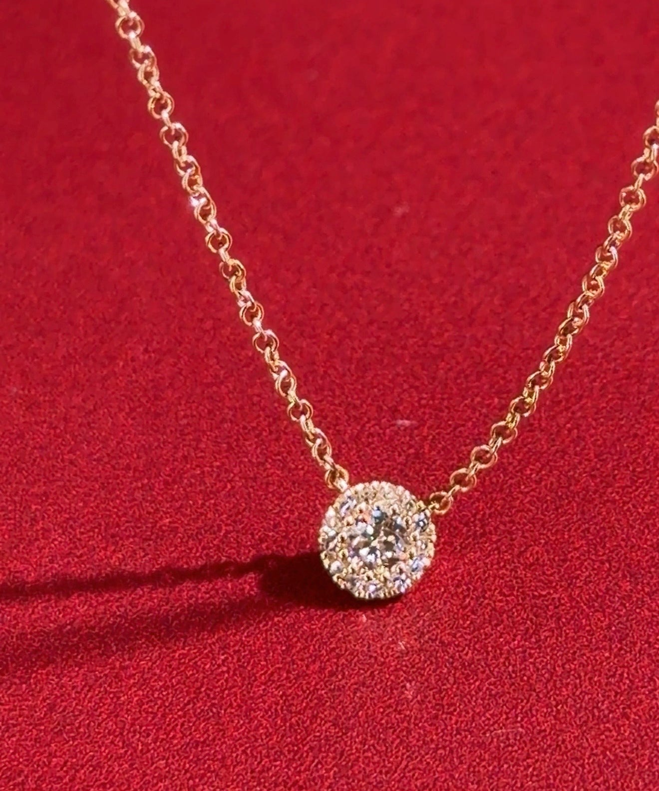 Mini Diamond Halo Necklace Yellow Gold