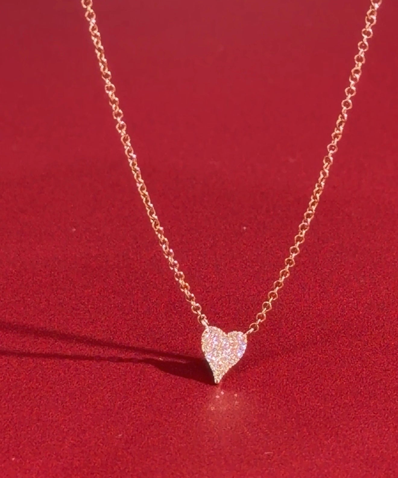 Mini Pavé Heart Necklace Rose Gold
