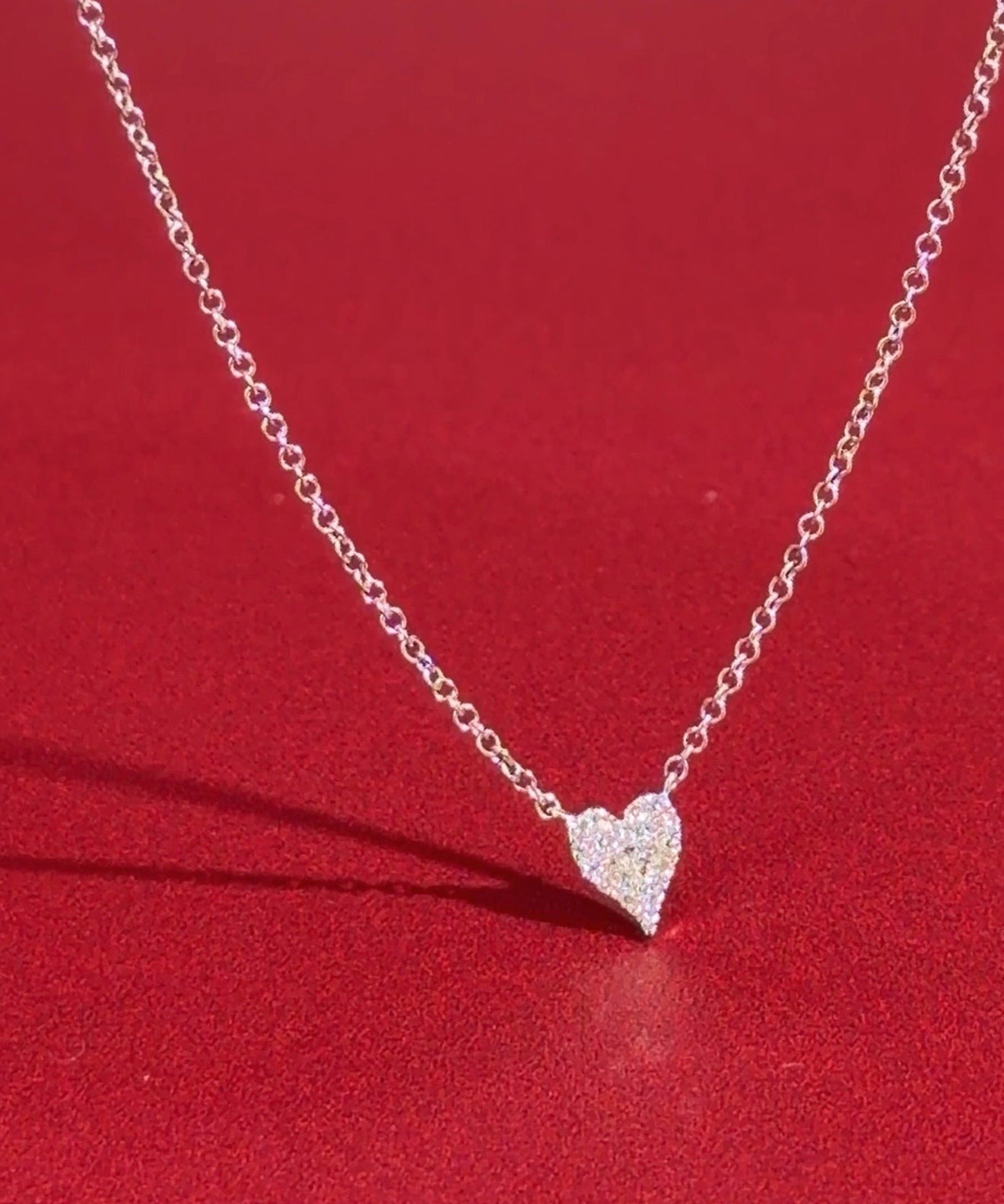 Mini Pavé Heart Necklace White Gold