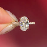 oval lab diamond engagement ring pave band hidden halo yellow gold