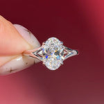 oval lab diamond white gold solitaire split shank engagement ring