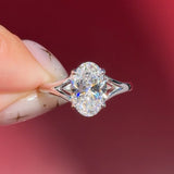 oval lab diamond white gold solitaire split shank engagement ring