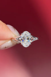 oval lab diamond white gold solitaire split shank engagement ring