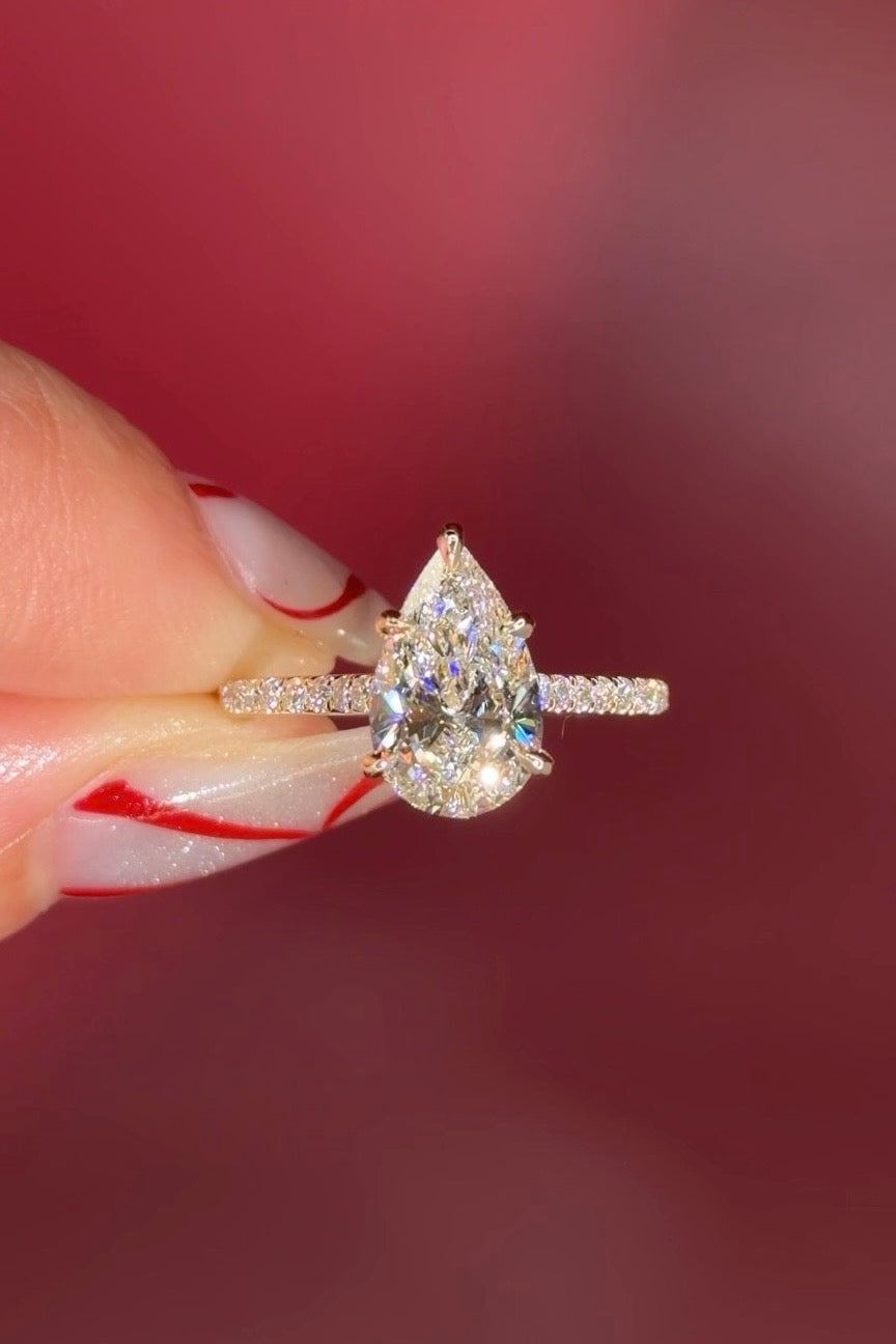 Pave Pear Lab Diamond engagement Ring ready to Ship in Huntington Beach high quality premium
