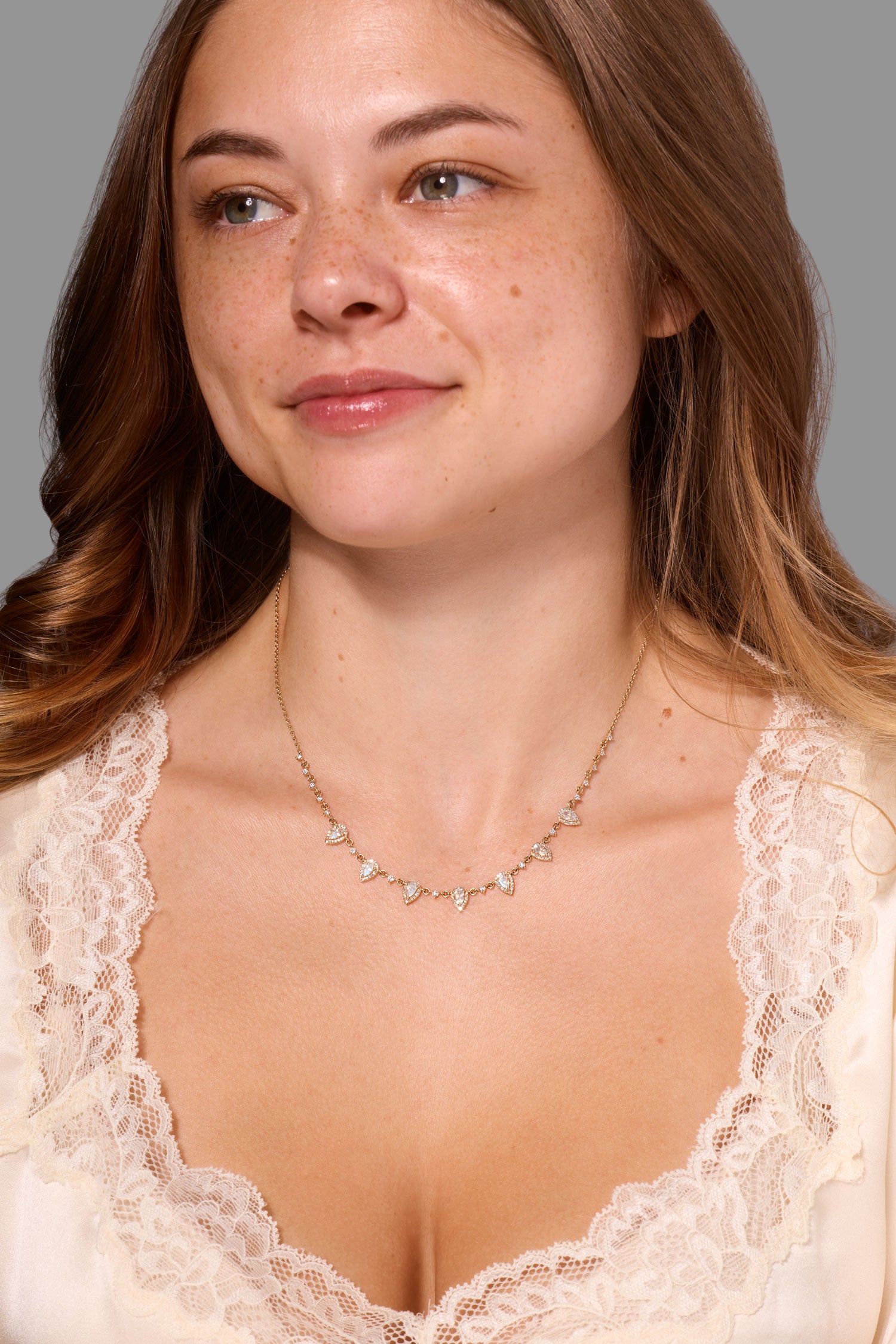 Pear Moonstone Diamond Drip Necklace