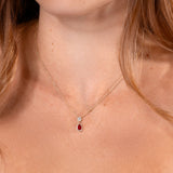 Pear Ruby Diamond Halo Drop Necklace