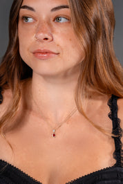 Pear Ruby Diamond Halo Drop Necklace