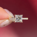 princess cut lab diamond pave engagement ring yellow gold with hidden halo