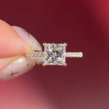 princess cut lab diamond pave engagement ring yellow gold with hidden halo