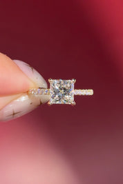 princess cut lab diamond pave engagement ring yellow gold with hidden halo