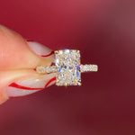 Radiant Lab Diamond Solitaire Engagement Ring with Pave side diamonds and hidden halo