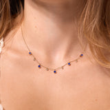Round Bezel Lapis Lazuli and Diamonds Necklace