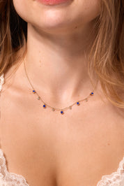 Round Bezel Lapis Lazuli and Diamonds Necklace
