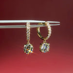 Round Diamond Drop Pave Hoops Yellow Gold