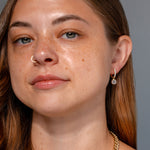 Round Diamond Drop Pave Hoops Yellow Gold on model