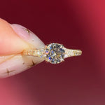 yellow gold round lab diamond vintage hand engraved engagement ring