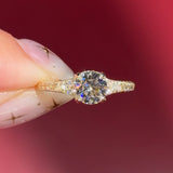 yellow gold round lab diamond vintage hand engraved engagement ring