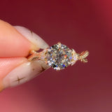 round lab diamond engagement ring leafy side marquise diamonds twist band engraved yellow gold