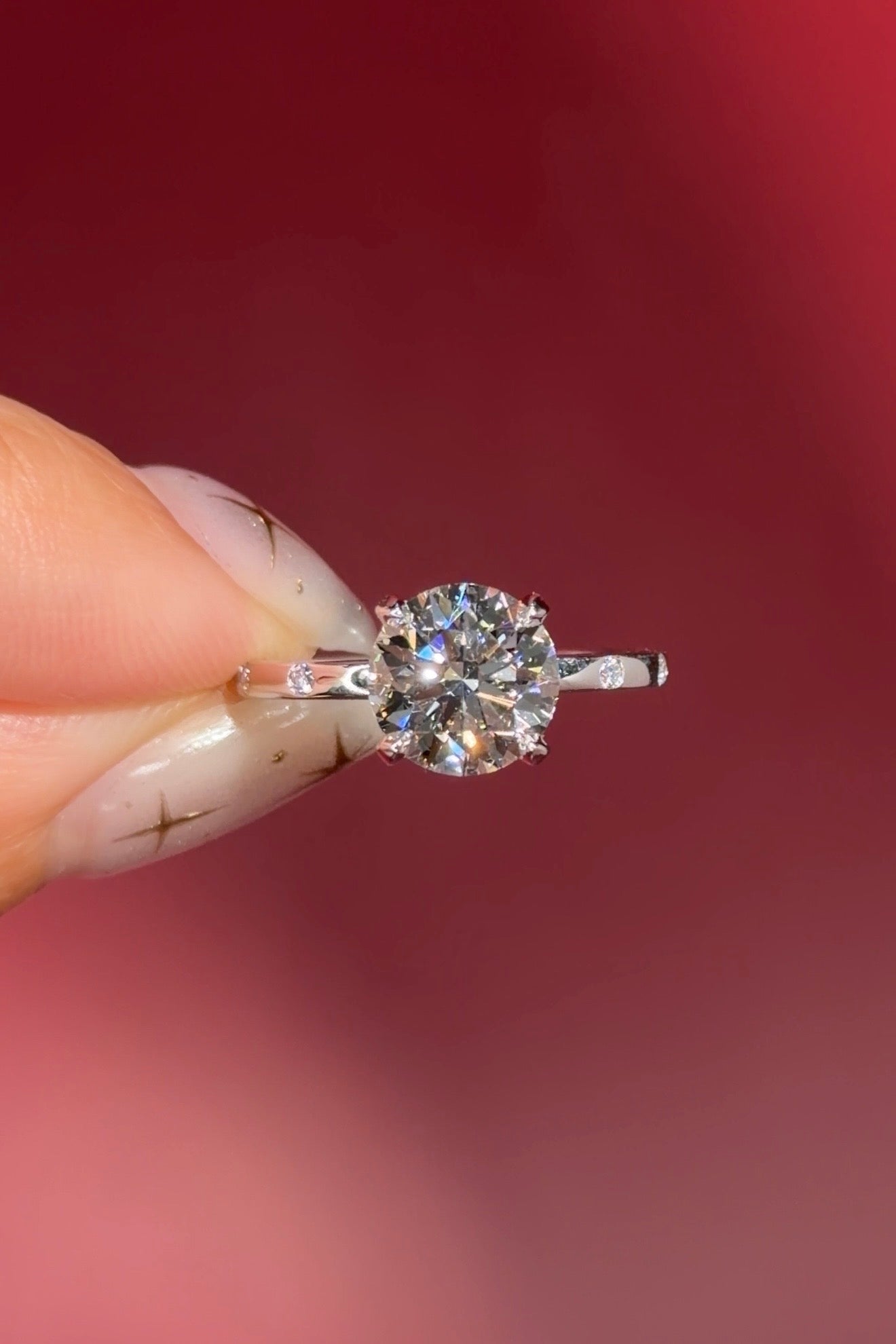 round lab diamond white gold spaced diamond inlay engagement ring