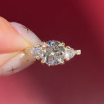 round lab diamond pave yellow gold engagement ring side stones trio