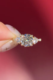 round lab diamond pave yellow gold engagement ring side stones trio