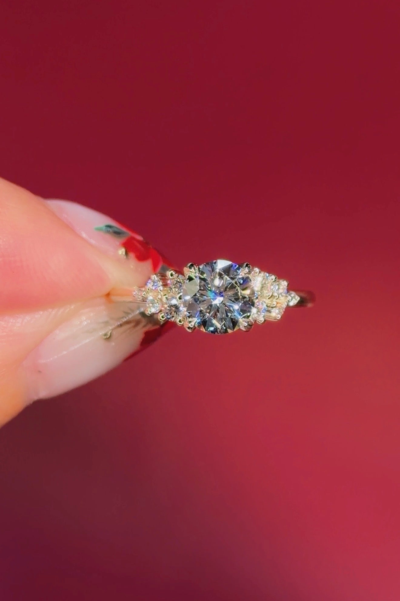 round yellow gold cluster petal prong engagement ring