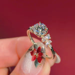 round yellow gold cluster petal prong engagement ring