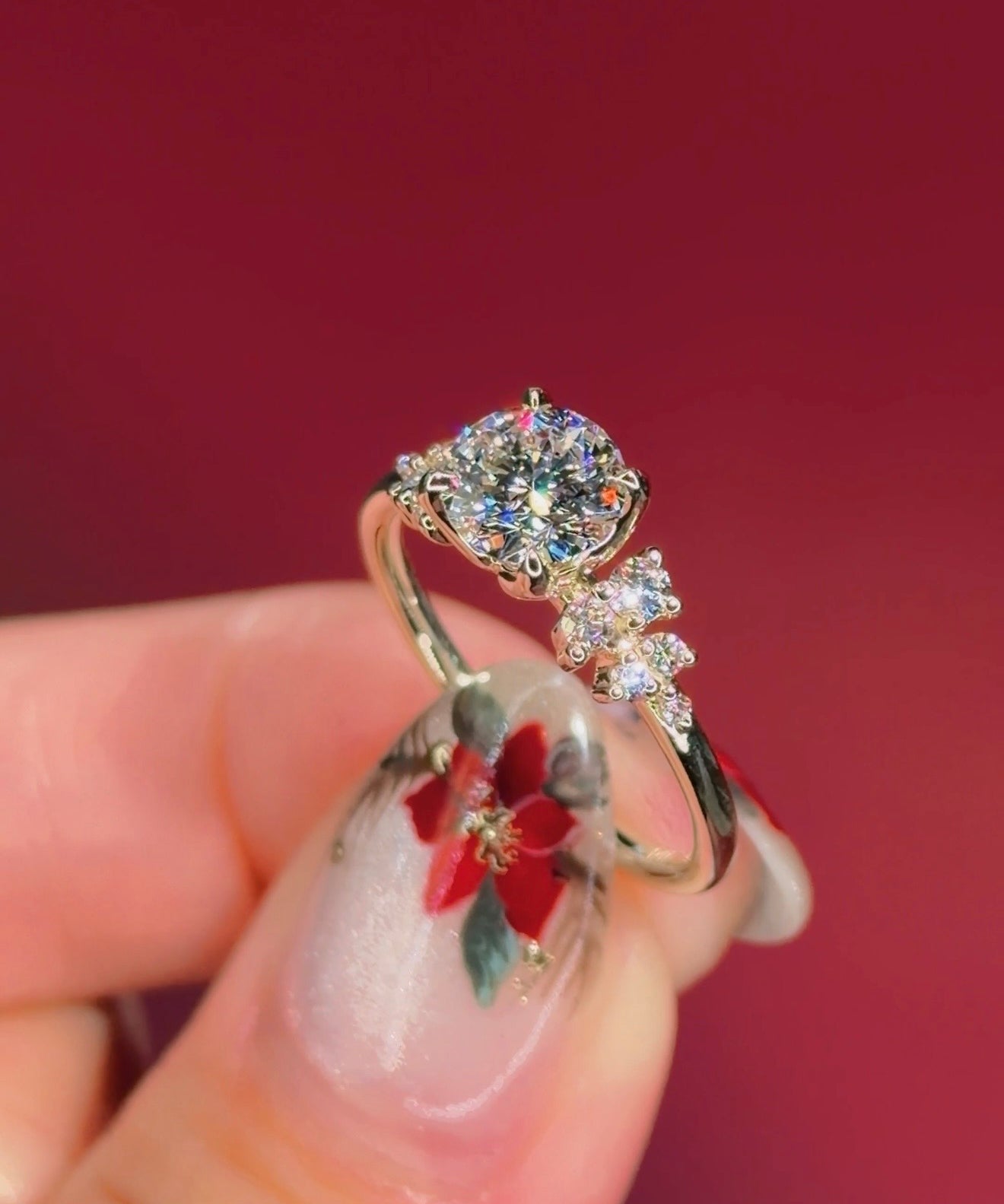 round yellow gold cluster petal prong engagement ring