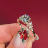 round yellow gold cluster petal prong engagement ring