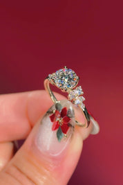 round yellow gold cluster petal prong engagement ring