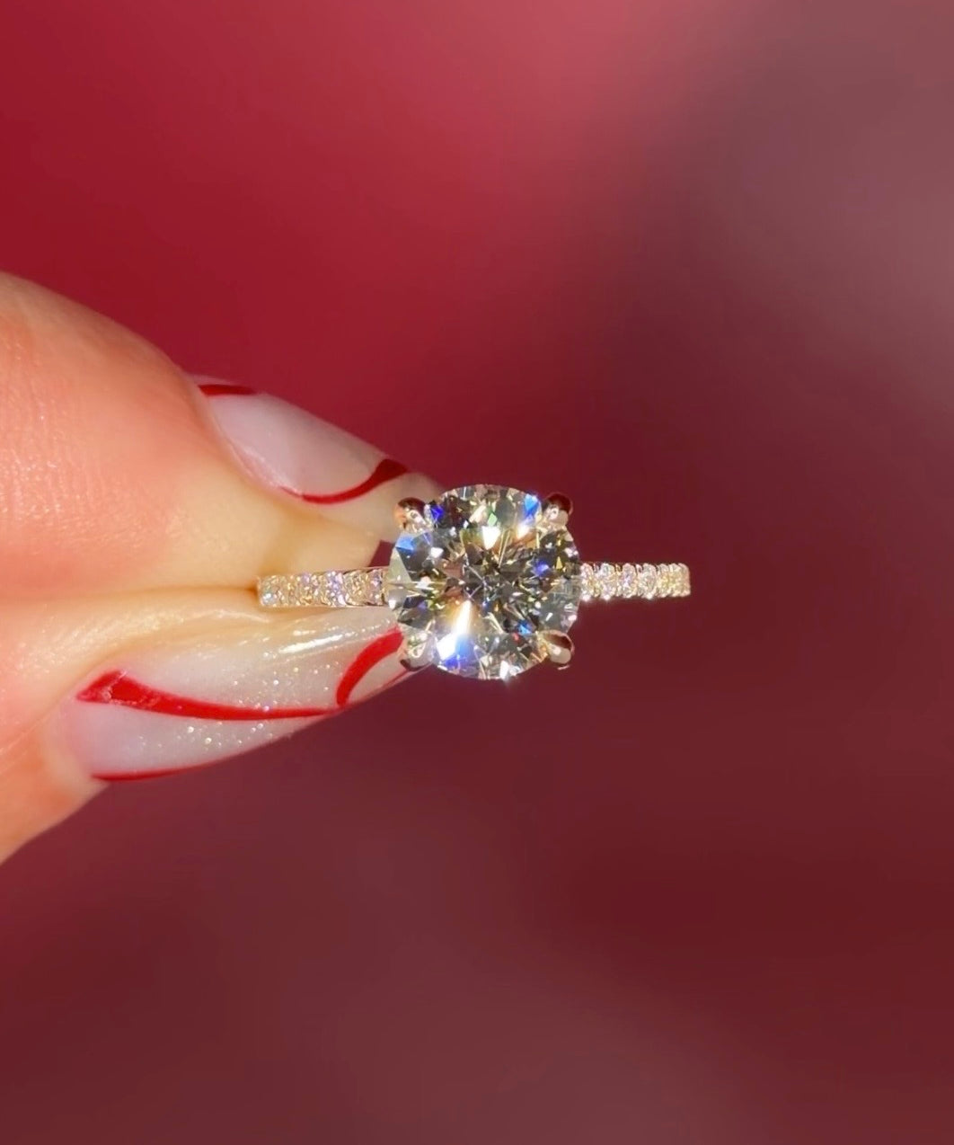 Round Pavé Diamond Solitaire cathedral Setting in Yellow Gold