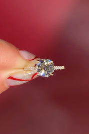 Round Pavé Diamond Solitaire cathedral Setting in Yellow Gold