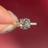 round lab diamond engagement ring yellow gold pavé diamonds with hidden halo