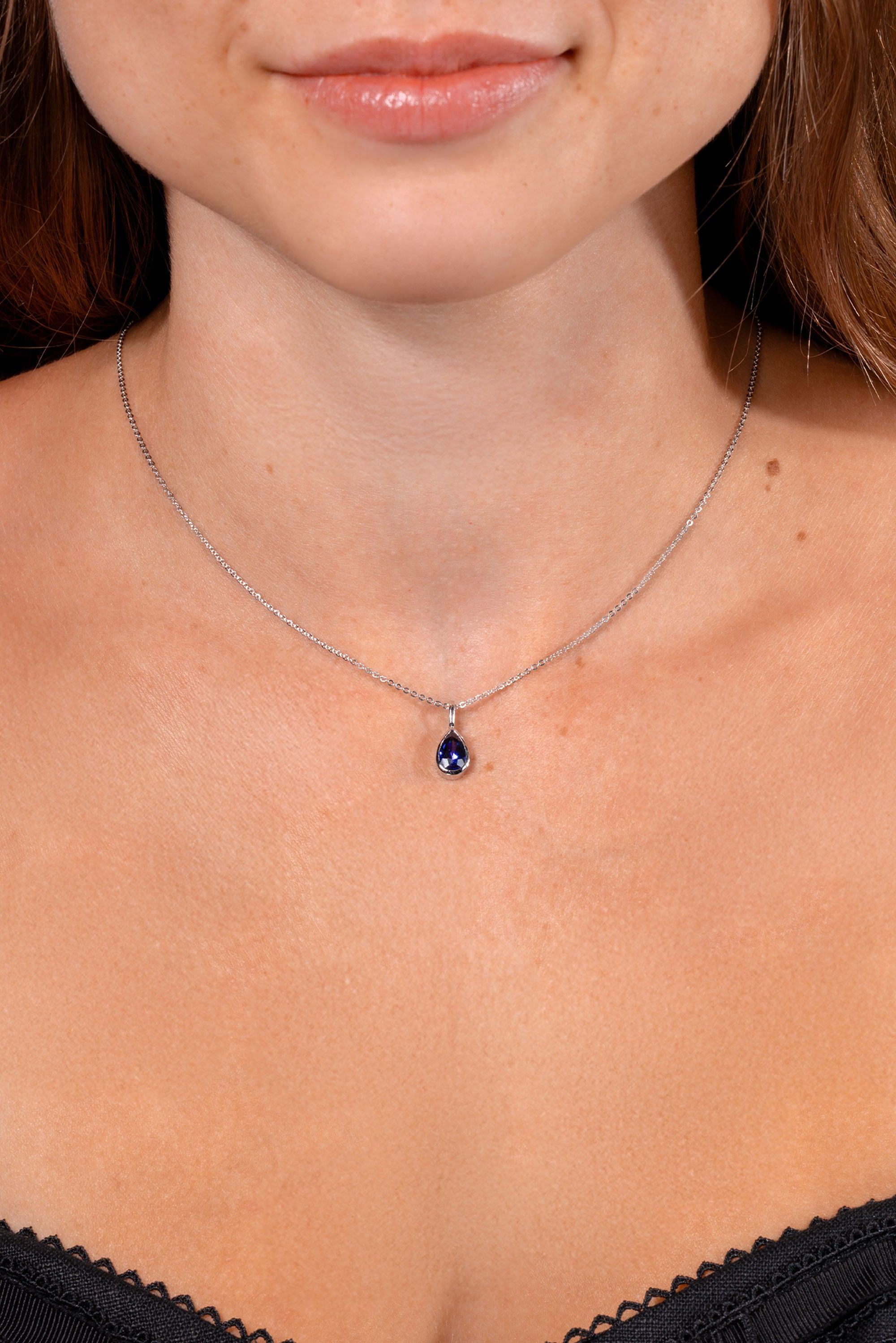 Sapphire Pear Bezel Necklace