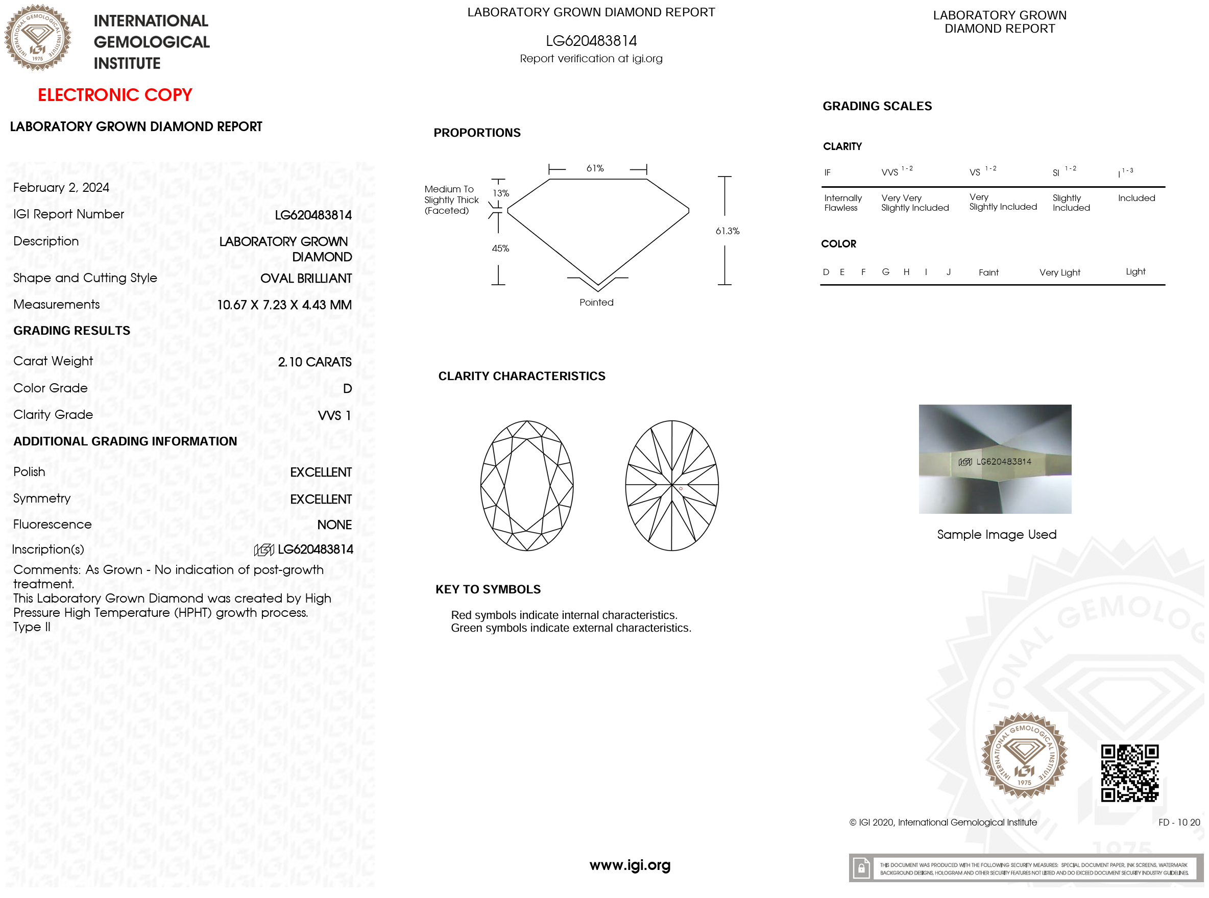 2.10 Carat D-VVS1 Oval Lab Grown Diamond - IGI (#120275)