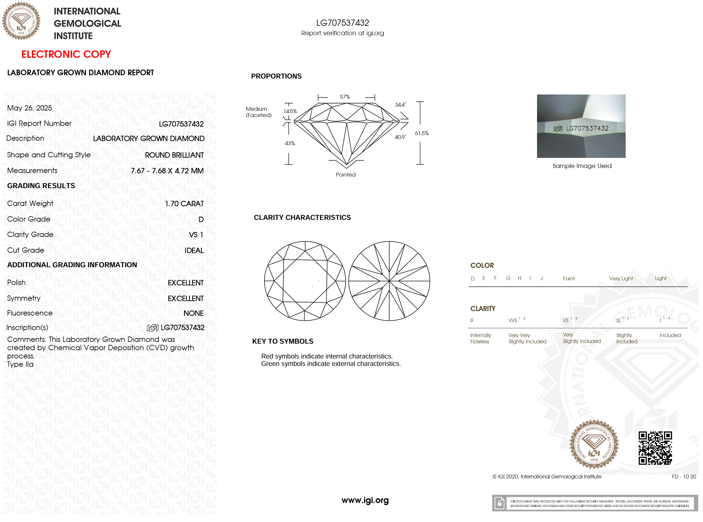 1.70 Carat D-VS1 Round Lab Grown Diamond - IGI (#120435)