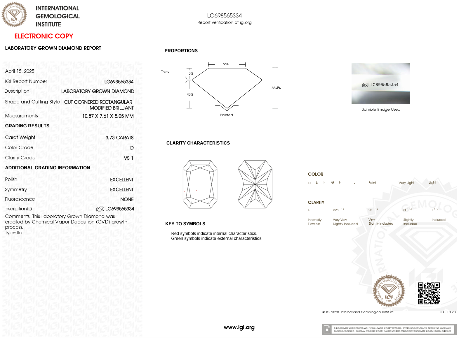 3.73ct D-VS1 Radiant Lab Diamond Alice