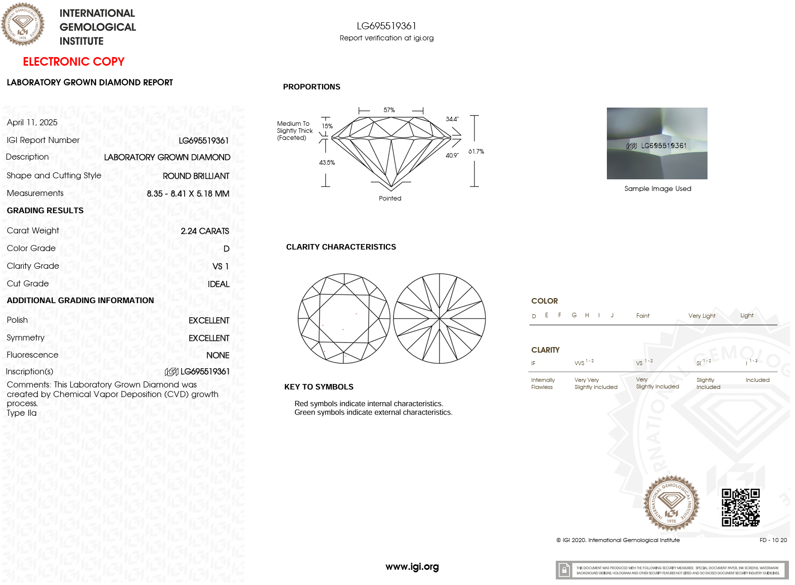 2.24ct D-VS1 Round Lab Diamond Victoria