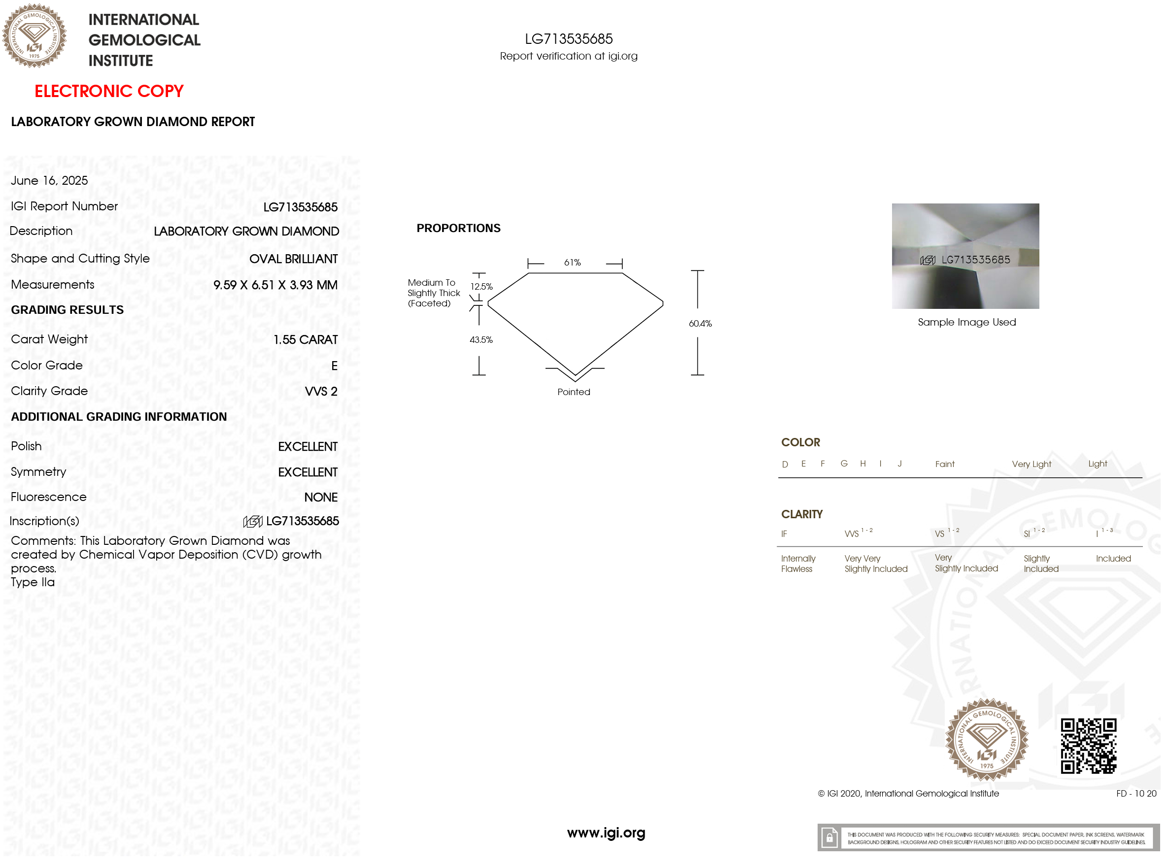 1.55 Carat E-VVS2 Oval Lab Grown Diamond - IGI (#120460)