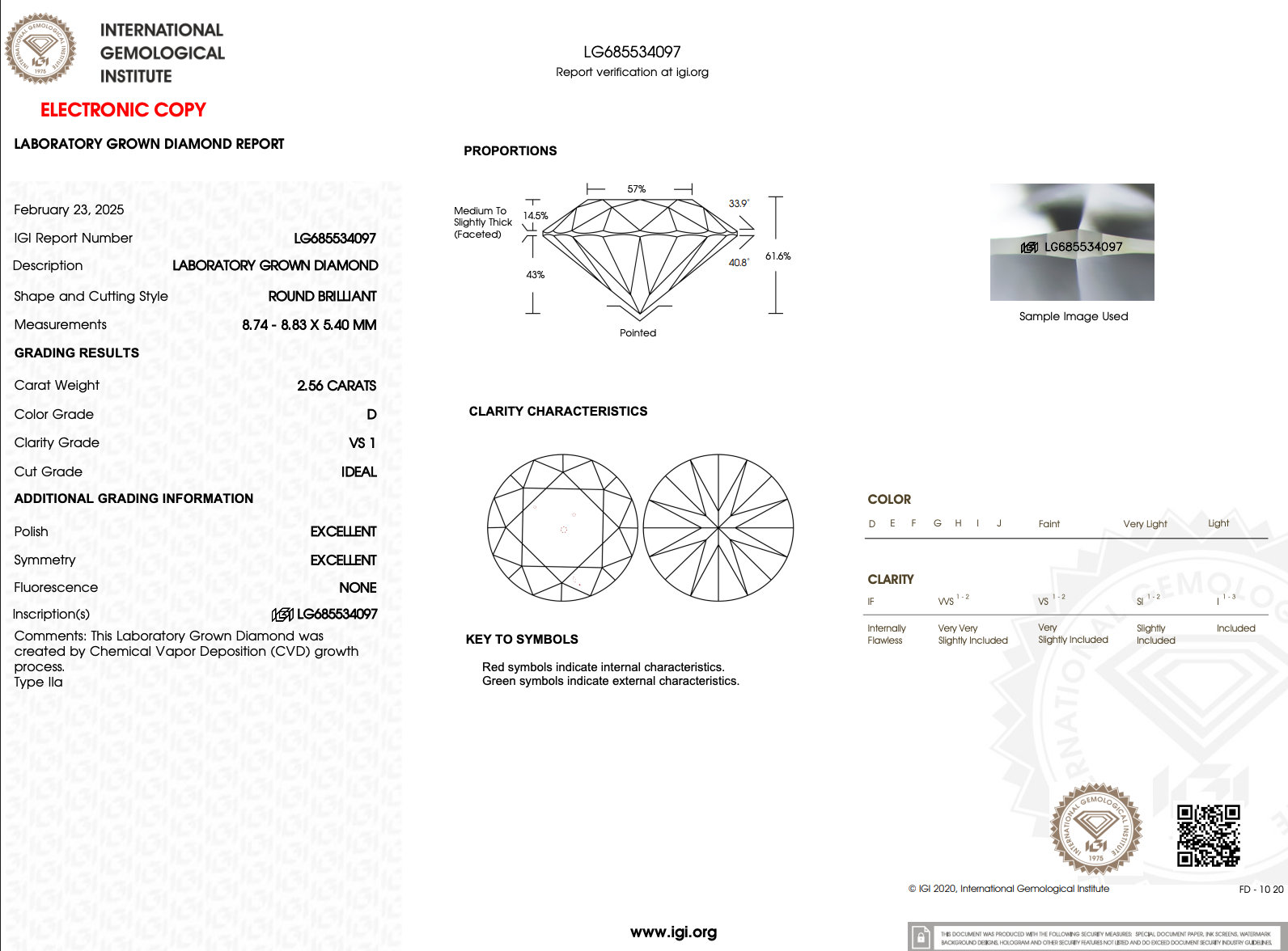 2.56ct D-VS1 Round Lab Diamond Ren