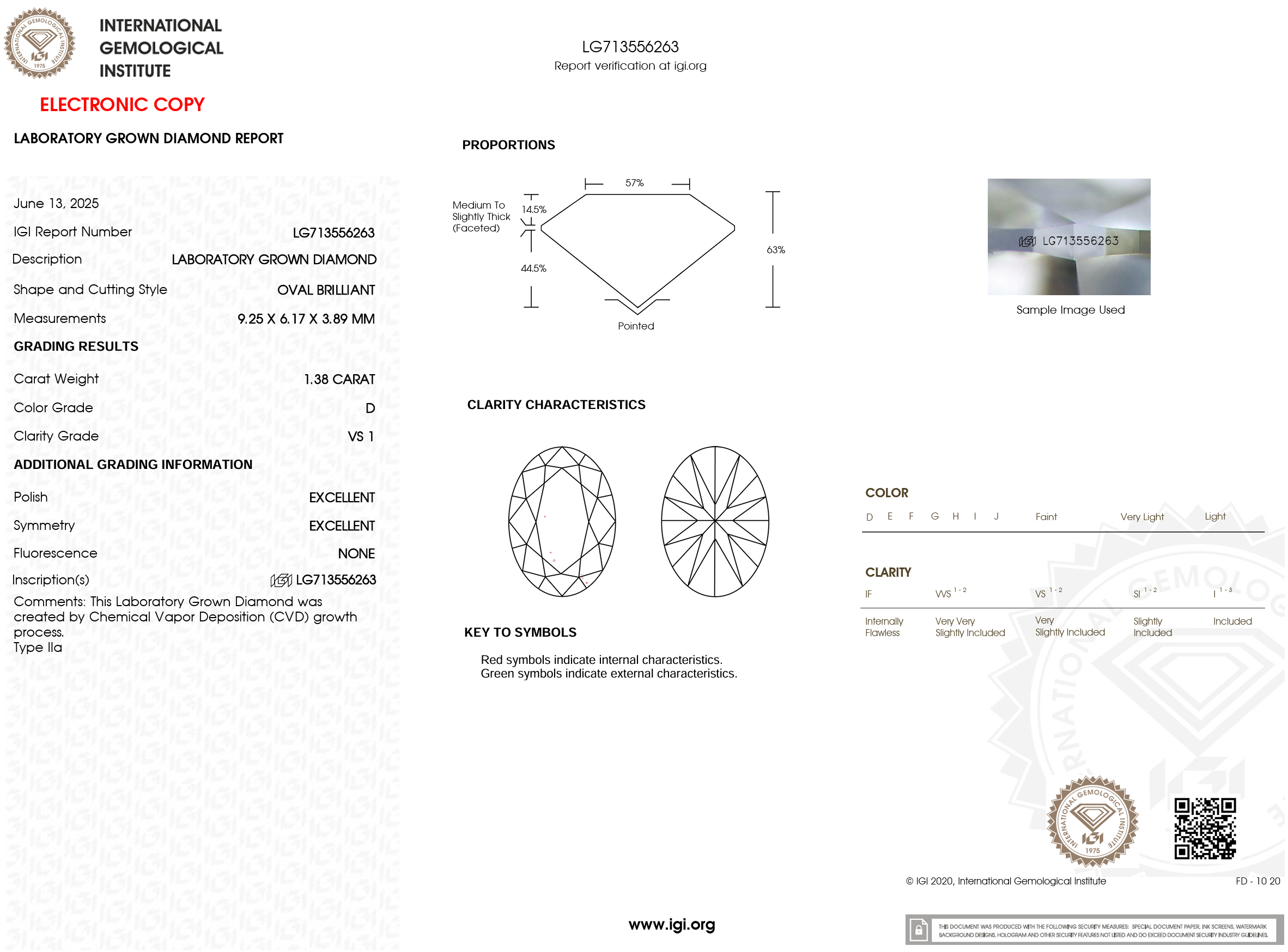 1.38 Carat D-VS1 Oval Lab Grown Diamond - IGI (#120528)