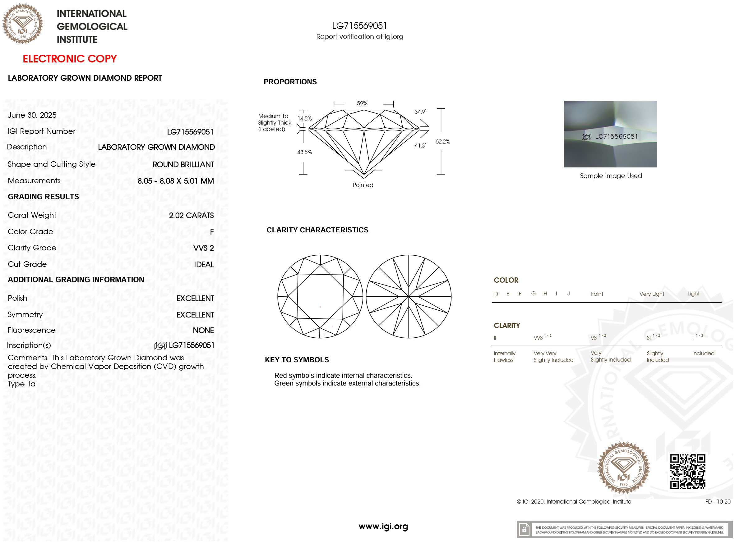 2.02 Carat F-VVS2 Round Lab Grown Diamond - IGI (#120617)