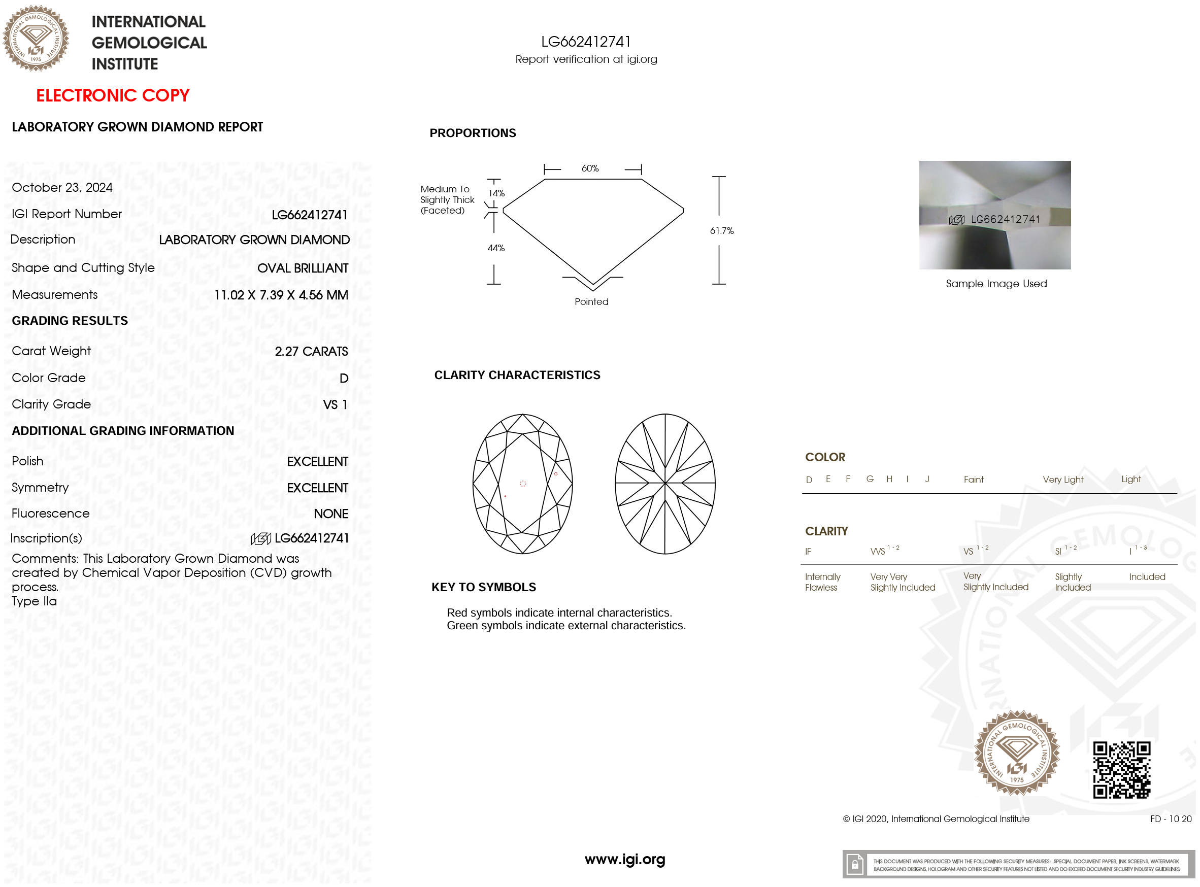 2.27 Carat D-VS1 Oval Lab Grown Diamond - IGI (#120624)
