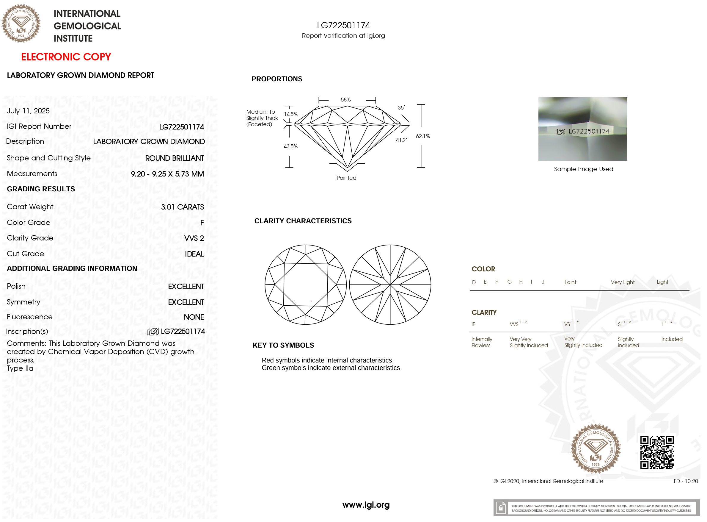 3.01 Carat F-VVS2 Round Lab Grown Diamond - IGI (#120764)