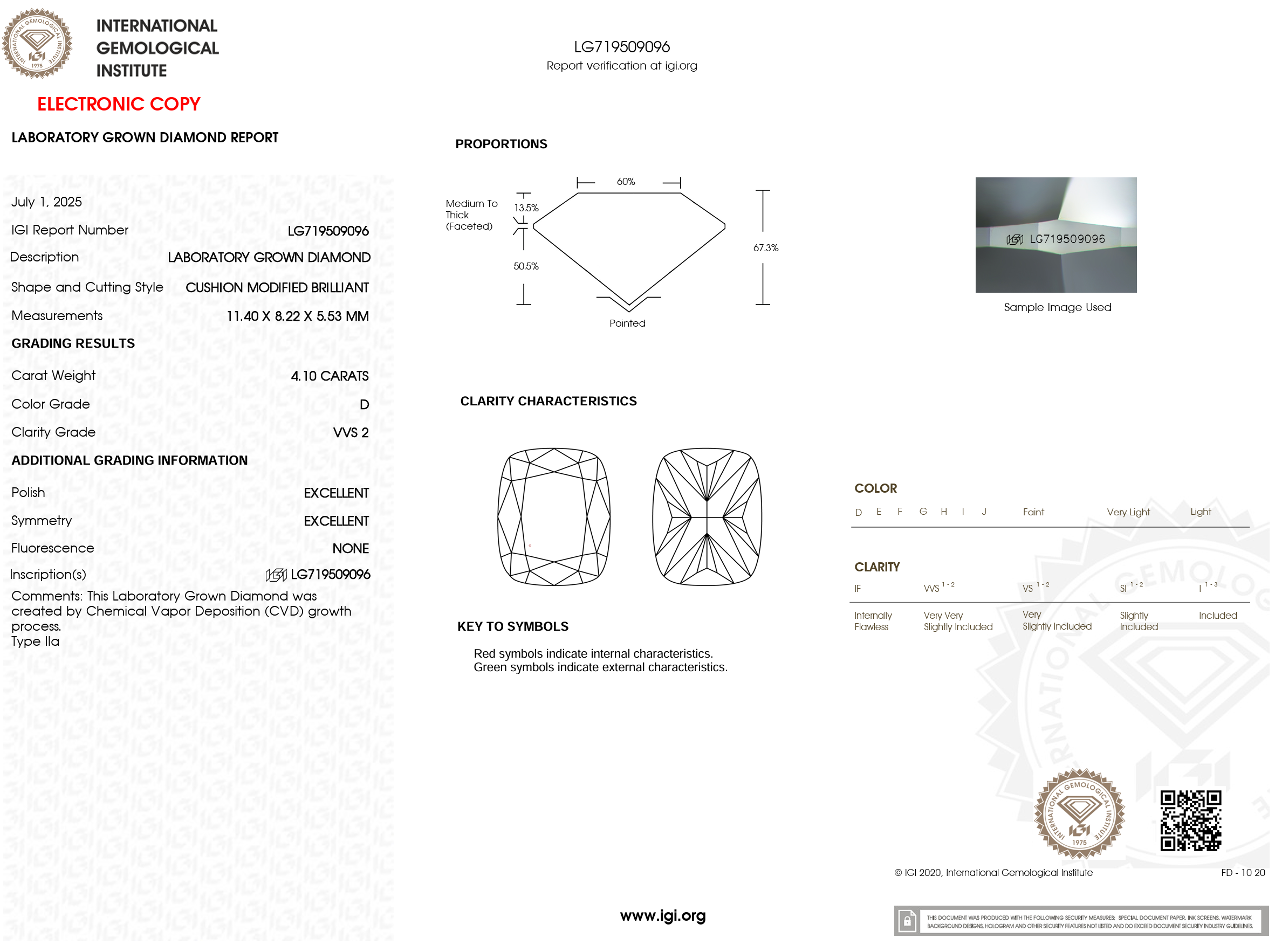 4.10 Carat D-VVS2 Elongated Cushion Lab Grown Diamond - IGI (#120794)