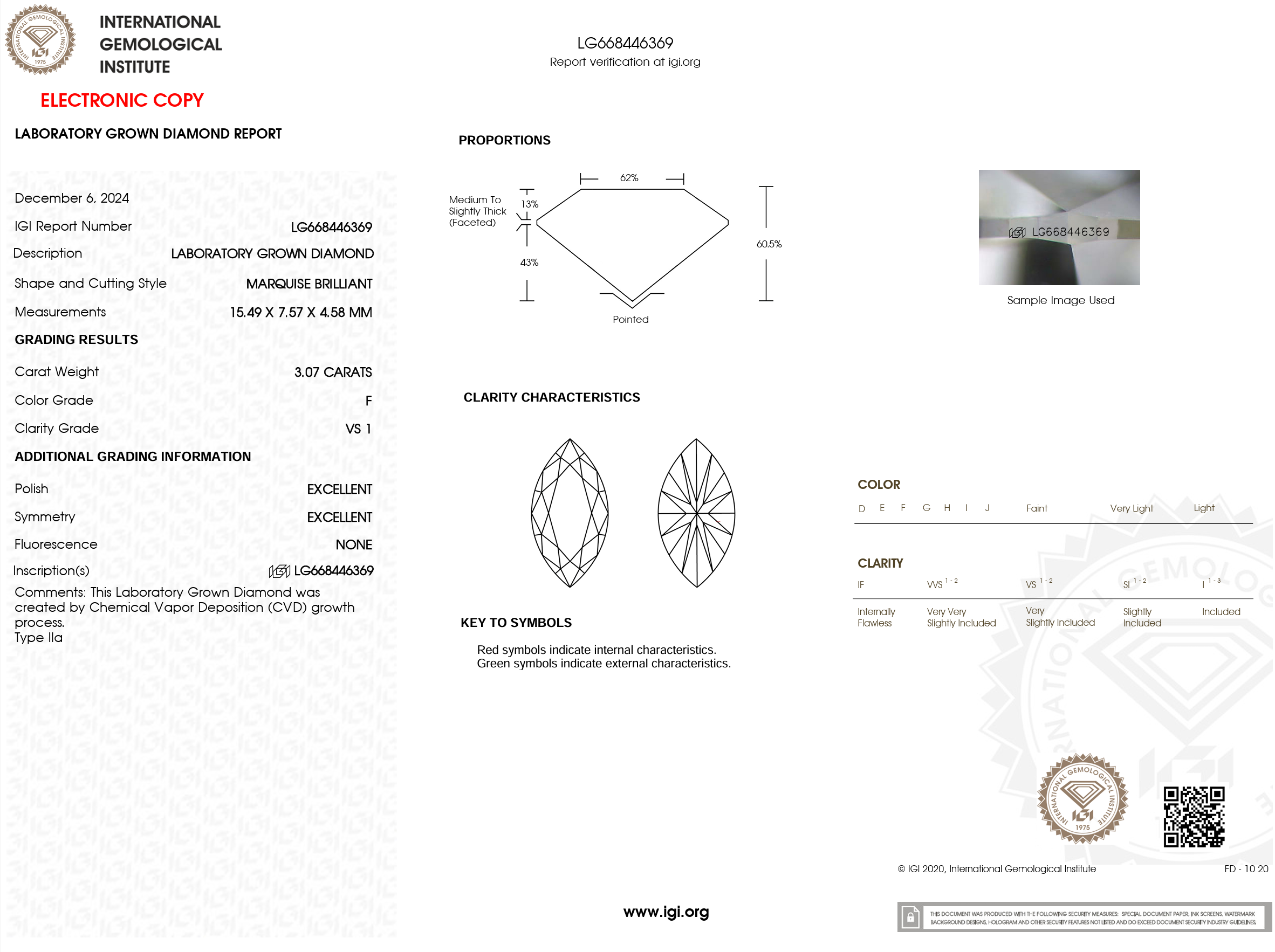 3.07 Carat F-VS1 Marquise Lab Grown Diamond - IGI (#120801)
