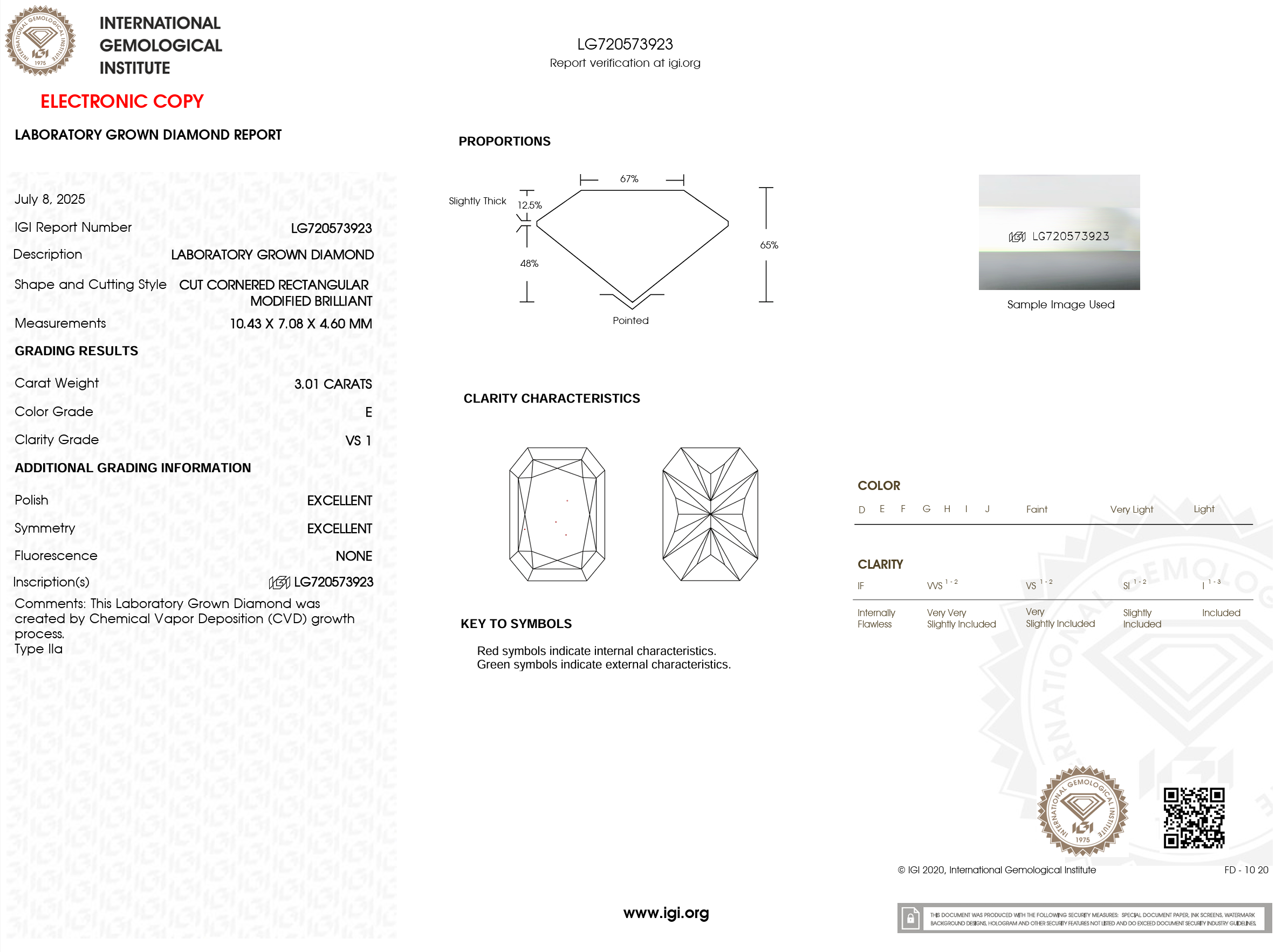 3.01 Carat E-VS1 Radiant Lab Grown Diamond - IGI (#120887)