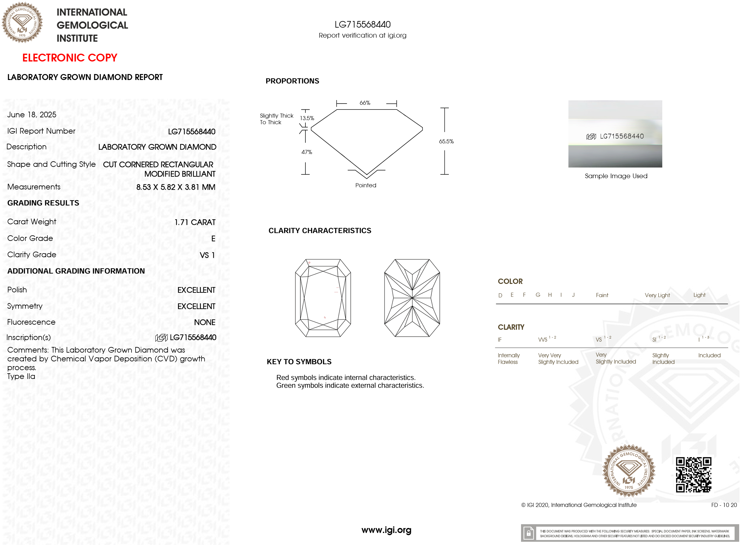 1.71 Carat E-VS1 Radiant Lab Grown Diamond - IGI (#120888)