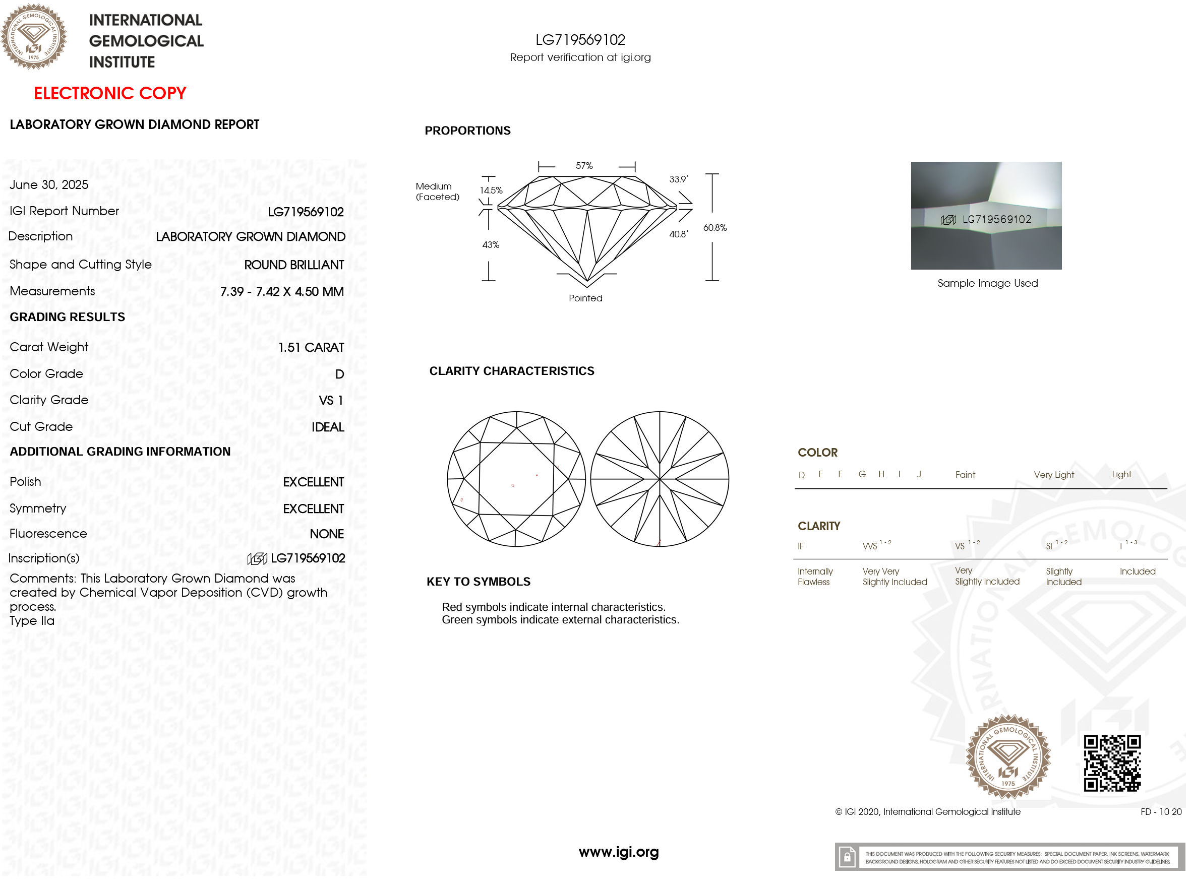 1.51 Carat D-VS1 Round Lab Grown Diamond - IGI (#120893)